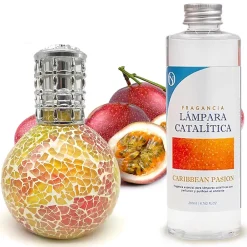 Mamamanuela Lampe catalytique Mosaïque Bicolore + Parfum Caribbean Passion 500ml. Élimine mauvaise odeur, parfume et améliore qualité de air* Désodorisant Et Parfum D'Ambiance