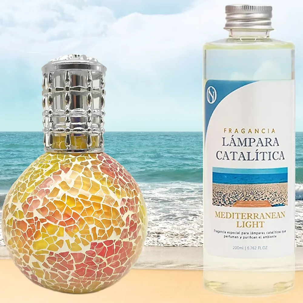 Mamamanuela Lampe catalytique Mosaïque Bicolore + Mediterranean Light 200 ml - Élimine mauvaises odeurs, parfume et améliore qualité de l'air* Désodorisant Et Parfum D'Ambiance