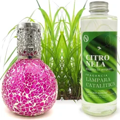 Mamamanuela Lampe catalytique Mosaïque Fuchsia + Parfum Citronnelle 200 ml - Élimine mauvaises odeurs, parfume et améliore qualité de l'air* Désodorisant Et Parfum D'Ambiance