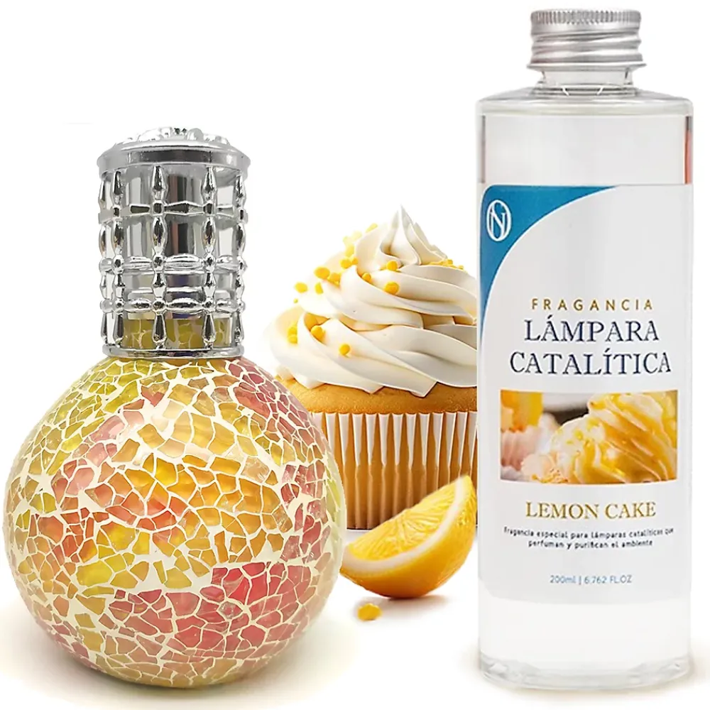Mamamanuela Lampe catalytique Mosaïque Bicolore + Parfum Lemon Cake 500 ml - Élimine mauvaises odeurs, parfume et améliore la qualité de l'air* Désodorisant Et Parfum D'Ambiance
