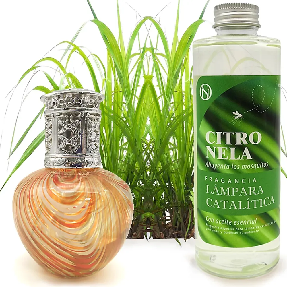 Mamamanuela Lampe catalytique Orange Waves + Parfum Citronnelle 200 ml - Élimine les mauvaises odeurs, parfume et améliore la qualité de l'air* Désodorisant Et Parfum D'Ambiance