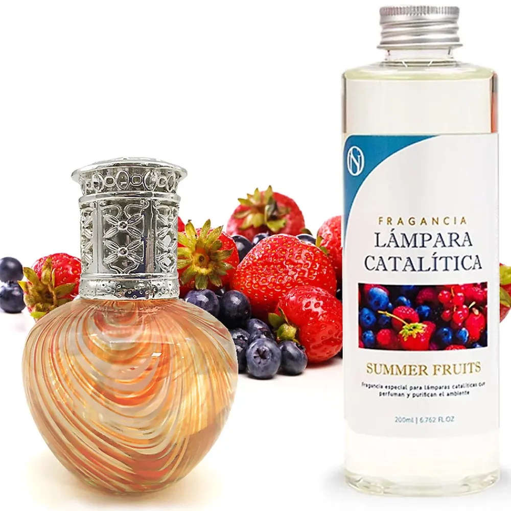 Mamamanuela Lampe catalytique Orange Waves + Parfum Summer Fruits 500 ml - Élimine mauvaises odeurs, parfume et améliore la qualité de l'air* Désodorisant Et Parfum D'Ambiance