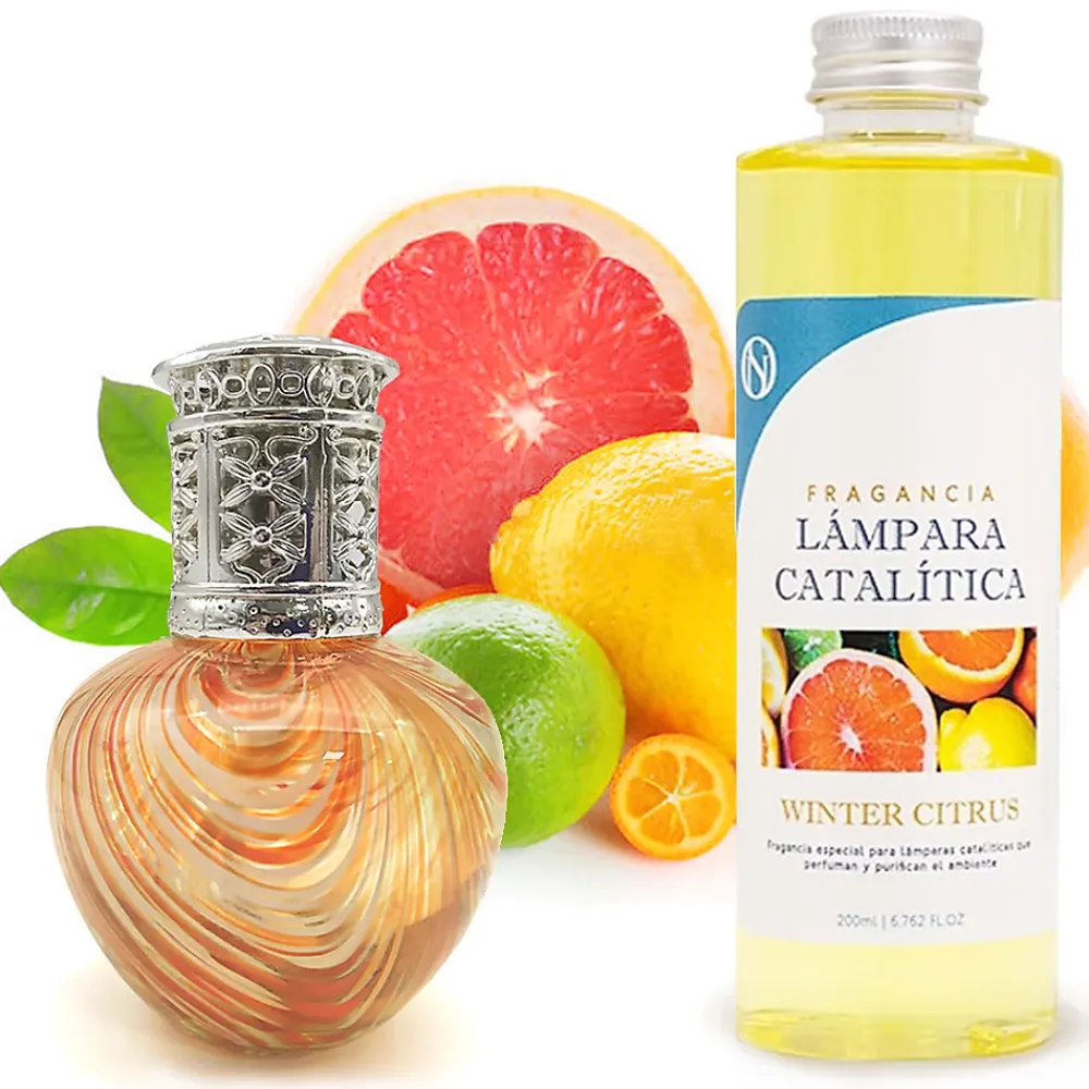 Mamamanuela Lampe catalytique Orange Waves + Parfum Winter Citrus 500 ml - Élimine mauvaises odeurs, parfume et améliore la qualité de l'air* Désodorisant Et Parfum D'Ambiance
