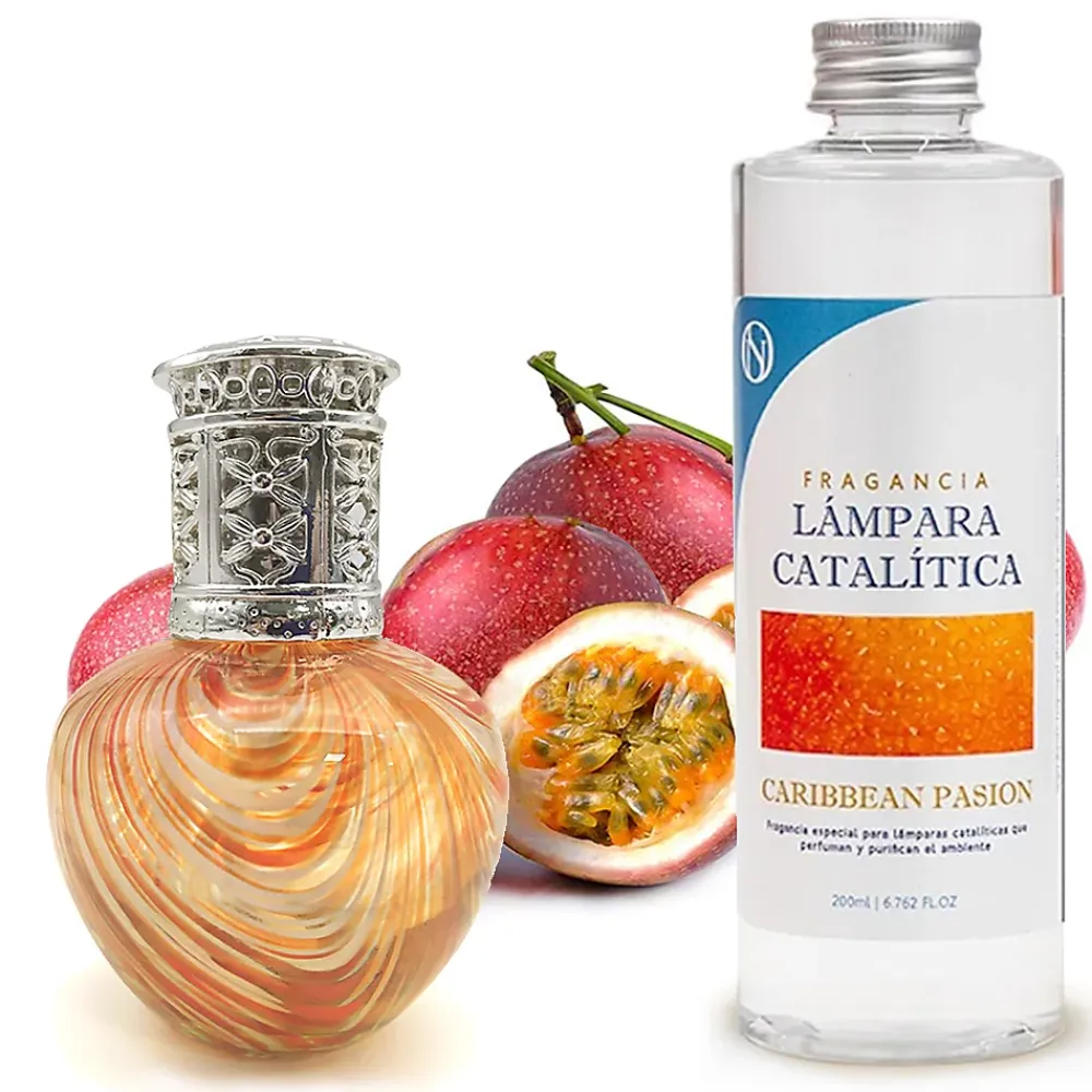 Mamamanuela Lampe catalytique Orange Waves + Caribbean Passion 200 ml - Élimine les mauvaises odeurs, parfume et améliore la qualité de l'air* Désodorisant Et Parfum D'Ambiance