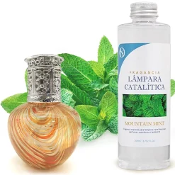 Mamamanuela Lampe catalytique Orange Waves + Parfum Mountain Mint 200 ml - Élimine mauvaises odeurs, parfume et améliore la qualité de l'air* Désodorisant Et Parfum D'Ambiance