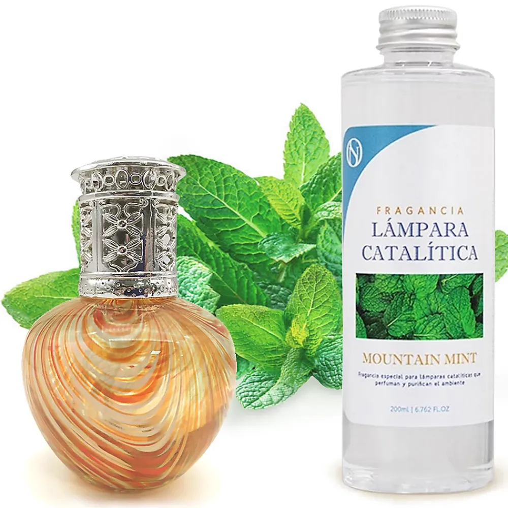 Mamamanuela Lampe catalytique Orange Waves + Parfum Mountain Mint 200 ml - Élimine mauvaises odeurs, parfume et améliore la qualité de l'air* Désodorisant Et Parfum D'Ambiance