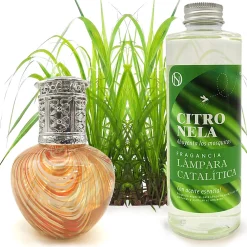Lampe catalytique Orange Waves + Parfum Citronnelle 500 ml - Élimine les mauvaises odeurs, parfume et améliore la qualité de l'air>Mamamanuela Discount