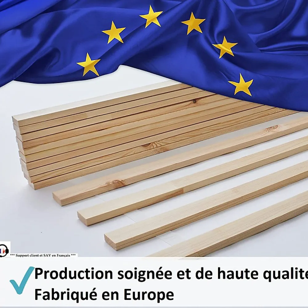 Bb Loisir Lattes sans cadre 140x200cm 14 lattes en bois massif pour soutien ferme avec sangle enroulé* Sommier