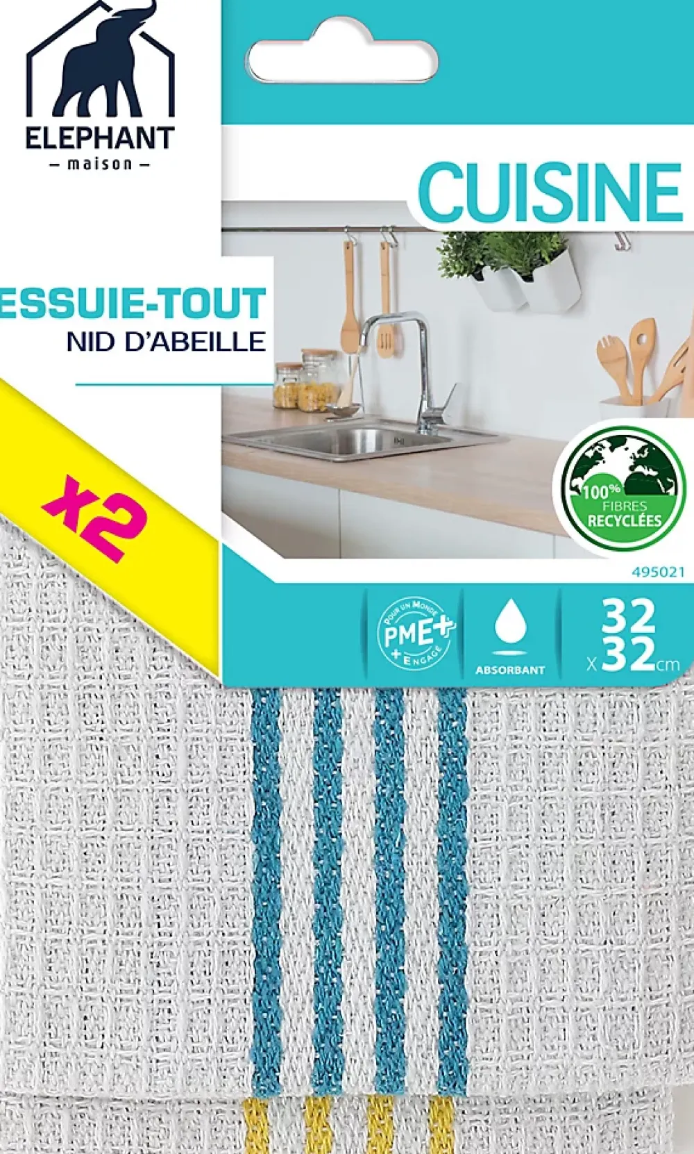 Elephant Lavettes microfibres en nid d'abeille x2 pour cuisine* Chiffon