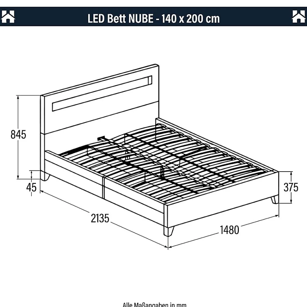 LED Lit NUBE gris foncé 140 x 200 cm>Brand Home Deluxe Online