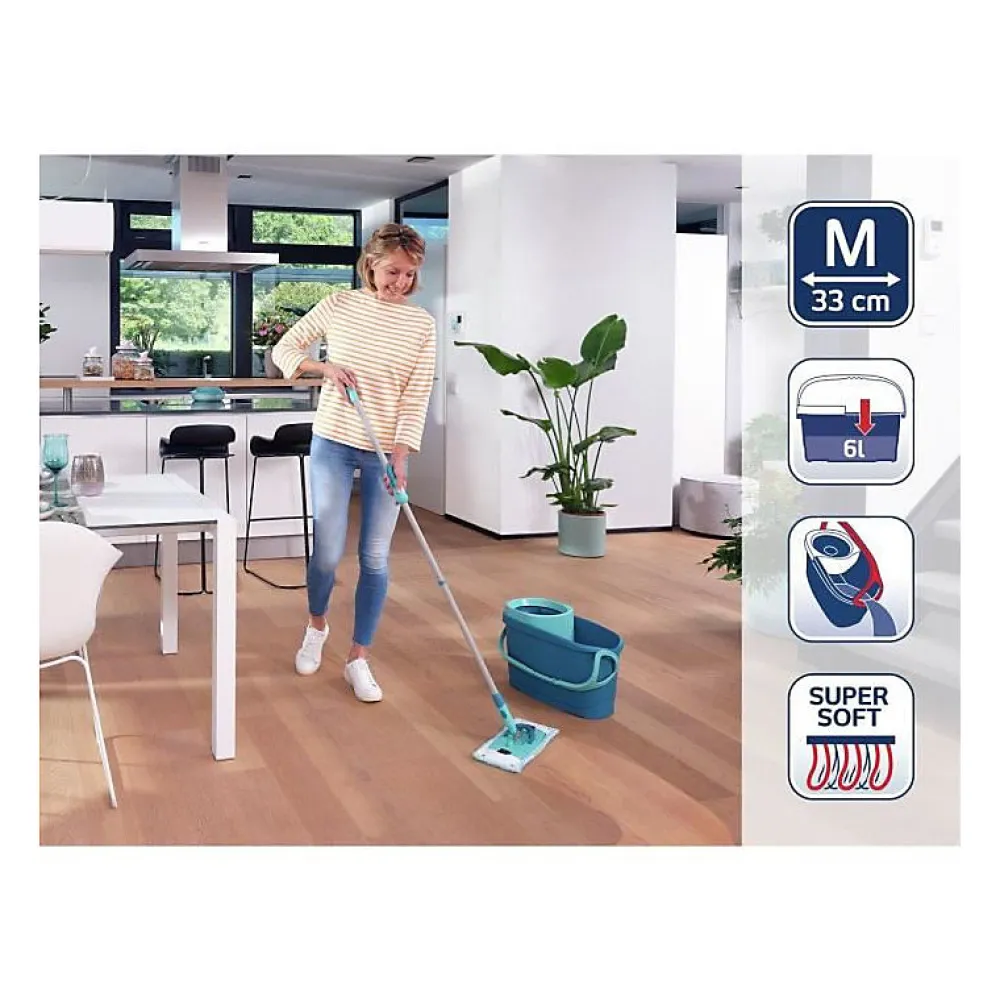 Leifheit Clean Twist M Ergo 52120 Kit de nettoyage sol - Balai a plat lave sol avec housse 33 cm et seau a essorage rotatif faci* Seau, Bassine, Récipient De Ménage