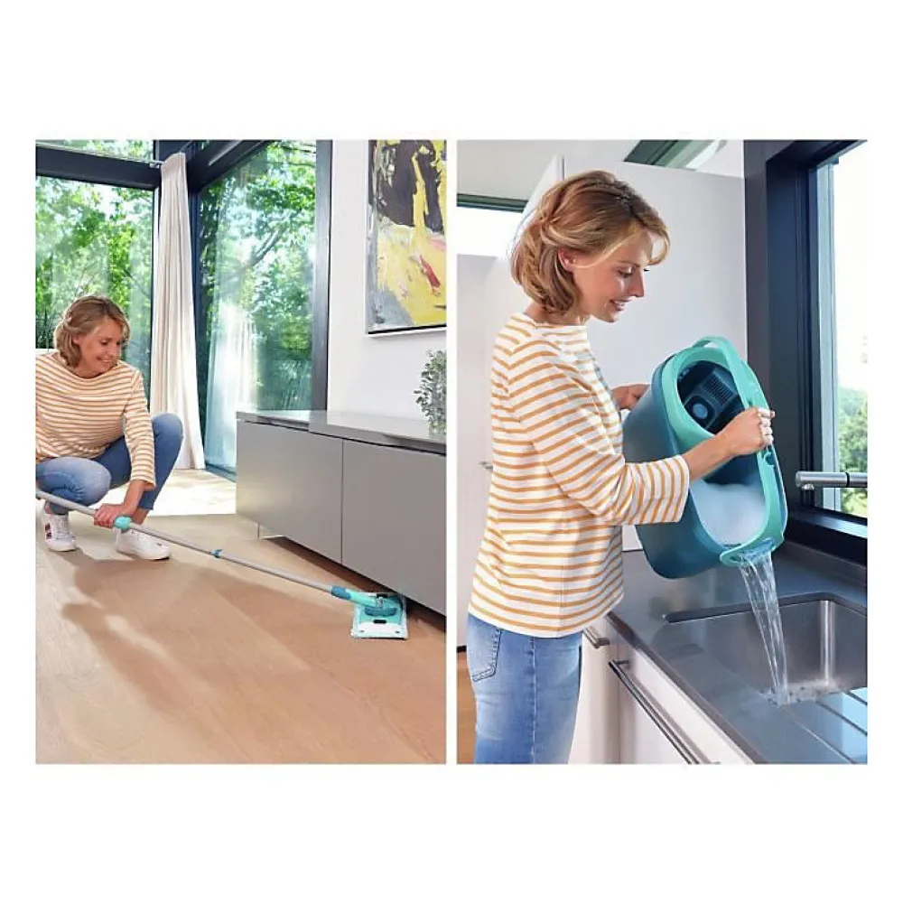 Leifheit Clean Twist M Ergo 52120 Kit de nettoyage sol - Balai a plat lave sol avec housse 33 cm et seau a essorage rotatif faci* Seau, Bassine, Récipient De Ménage