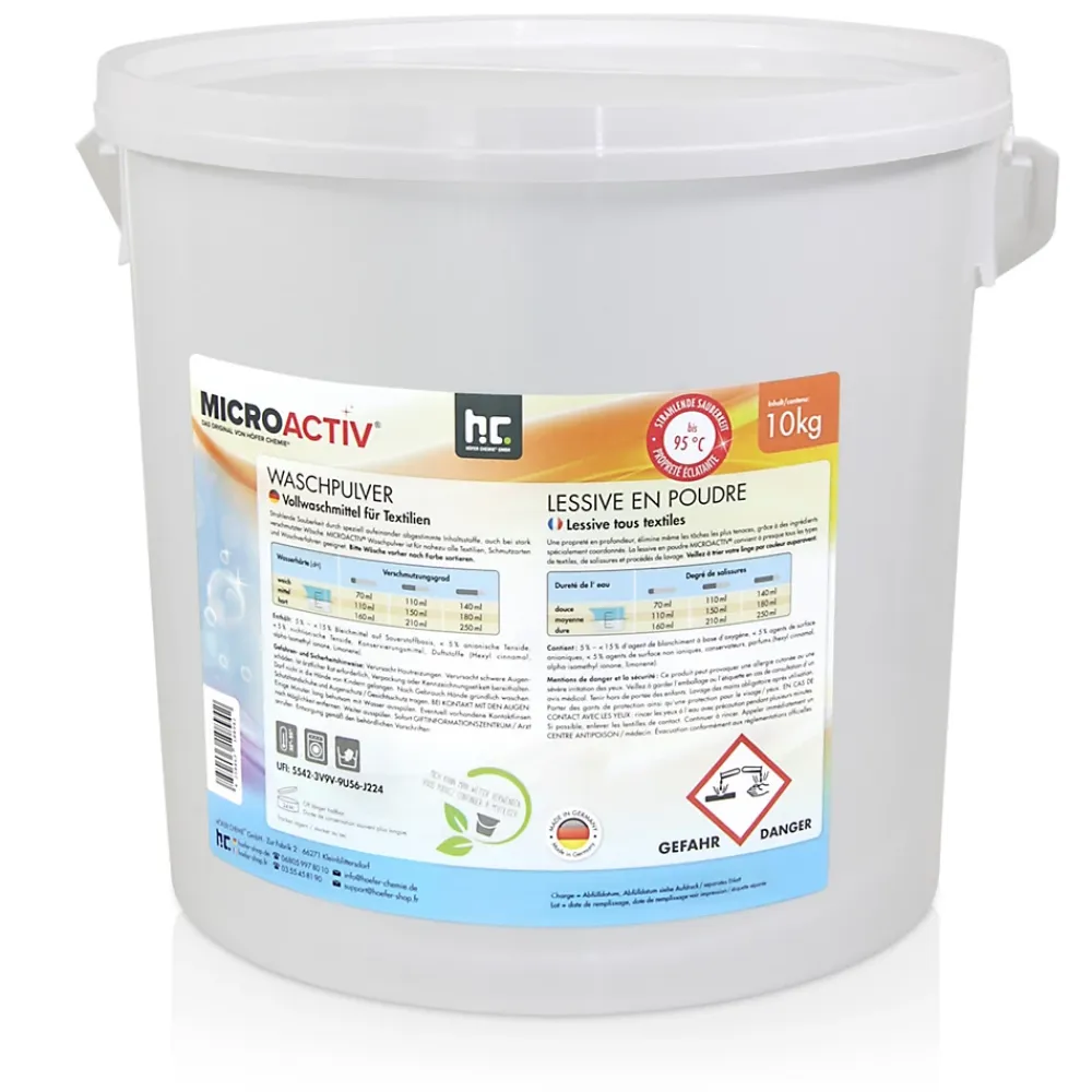 Höfer Chemie Lessive en poudre Microactiv en sceaux de 10 KGx6* Nettoyant Pour Salle De Bains