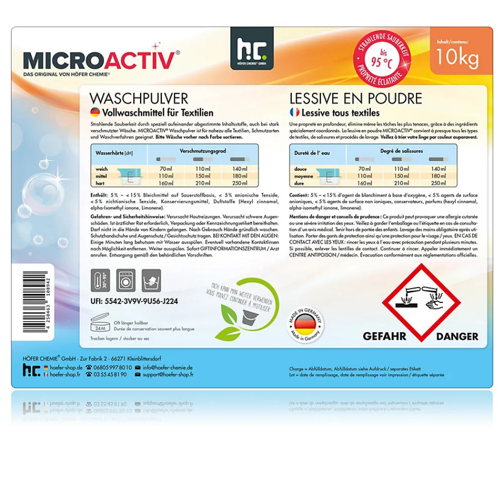 Lessive En Poudre Microactiv, 400 kg, Puissante Pour Blanc Et Couleurs>Höfer Chemie Online