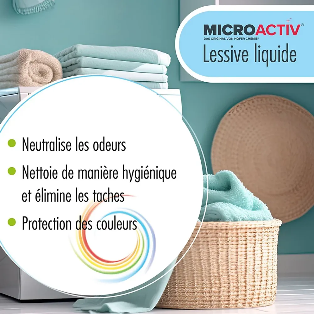 Höfer Chemie Lessive Liquide Microactiv 20 L Puissante Pour Blanc Et Couleurs Se Dissout Facilement* Nettoyant Pour Salle De Bains
