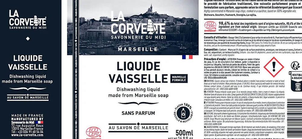 Liquide vaisselle & mains au savon de marseille Savonnerie du midi 500 ml>La Corvette