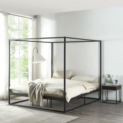 [En.Casa] Lit à baldaquin Kristianstad métal 180 x 200 cm noir en.casa* Lit À Baldaquin