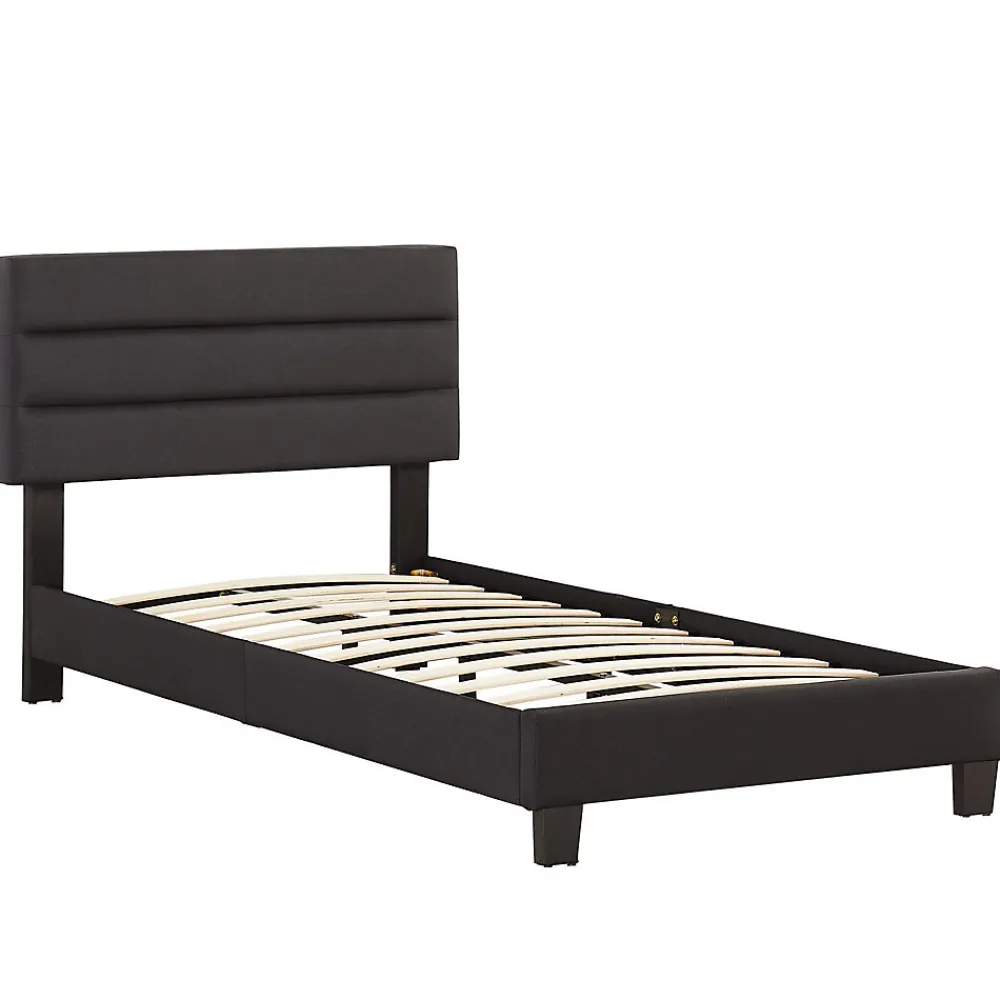 Lit 1 place FLORIDA, 90 x 190 cm, capitonné avec sommier, revêtement en tissu noir>Idimex Clearance