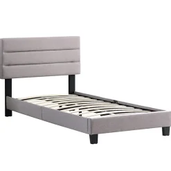 Lit 1 place FLORIDA, 90 x 190 cm, capitonné avec sommier, revêtement en tissu gris><noscript><img width=