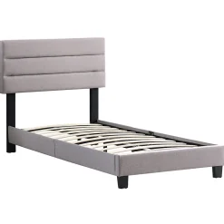 Lit 1 place FLORIDA, 90 x 190 cm, capitonné avec sommier, revêtement en tissu gris><noscript><img width=