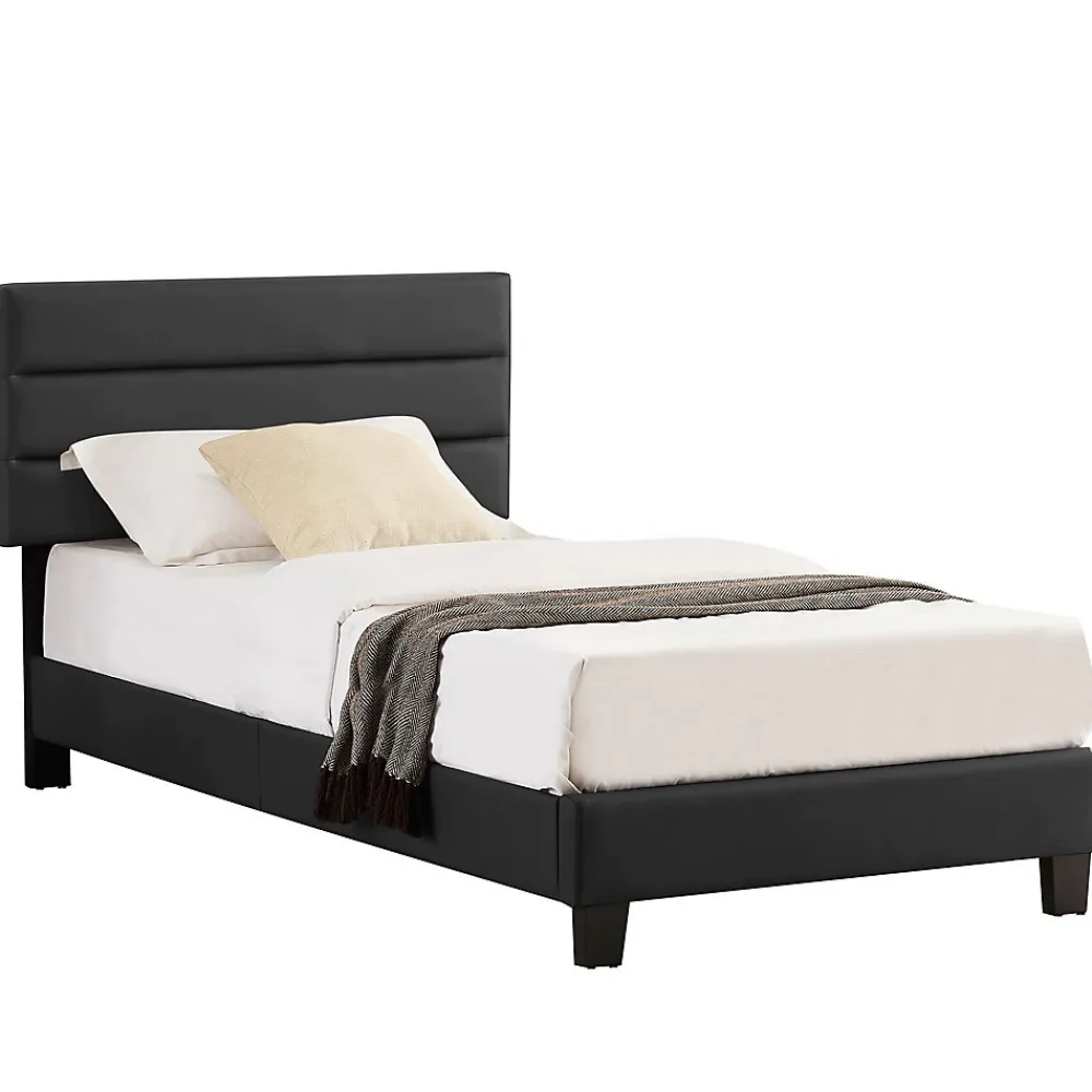Idimex Lit 1 place HUDSON, 90 x 190 cm, capitonné avec sommier, revêtement synthétique noir* Lit Simple