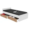 Lit 1 place 90x190cm blanc KIAPA Blanc inclus sommier et 2 tiroirs Chêne pour rangement>Bb Loisir Discount