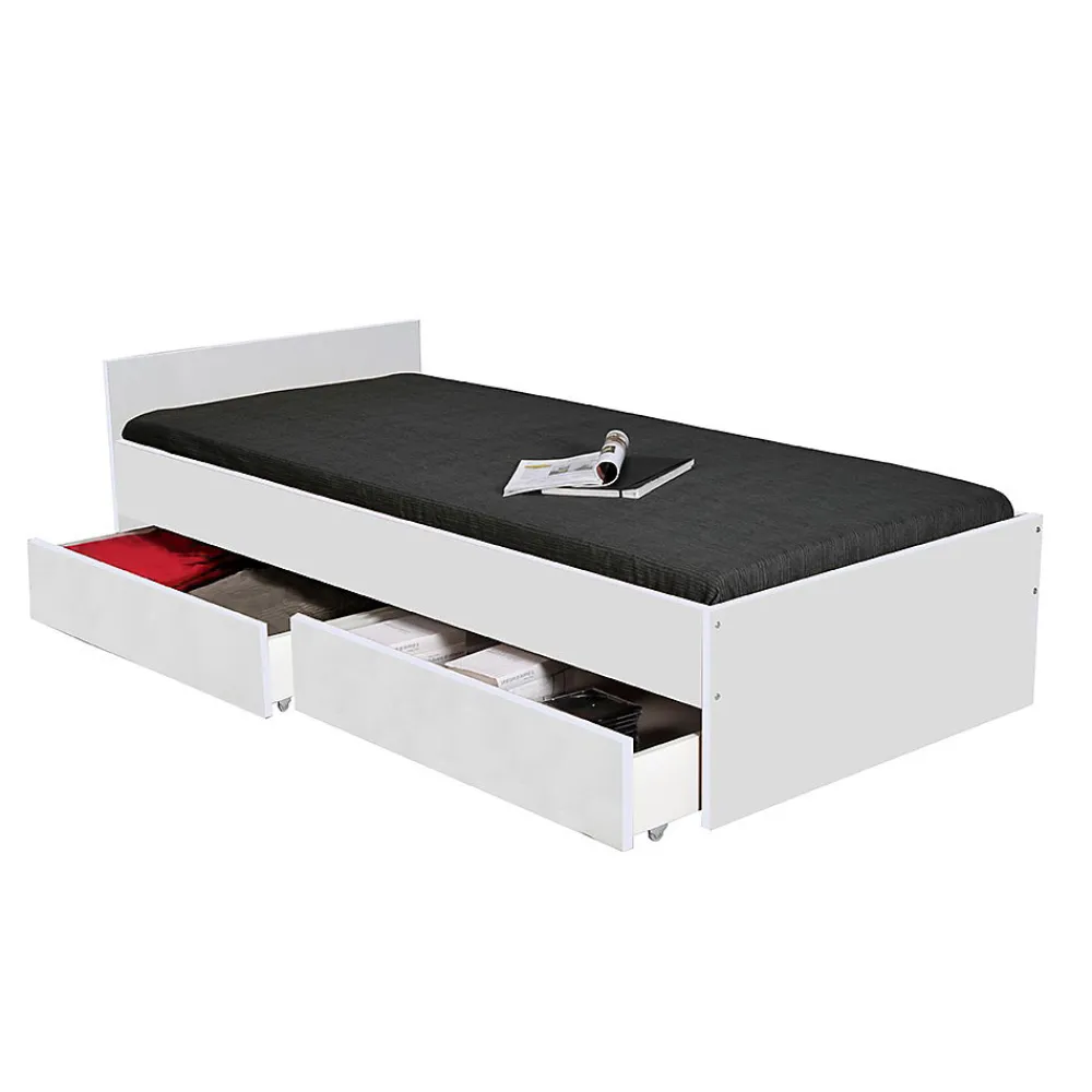 Lit 1 place 90x190cm blanc KIAPA Blanc inclus sommier et 2 tiroirs pour rangement>Bb Loisir Discount