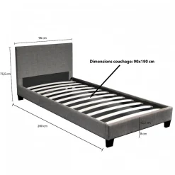 Lit 1 place 90x190cm Tissu Gris foncé avec sommier DUSIN><noscript><img width=