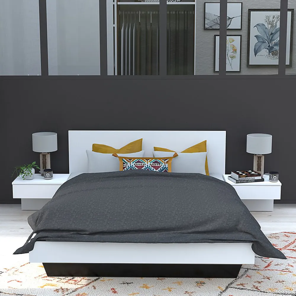 Bb Loisir Lit 2 places 140x190cm Blanc CAIL inclus sommier et 2 chevets* Lit Double