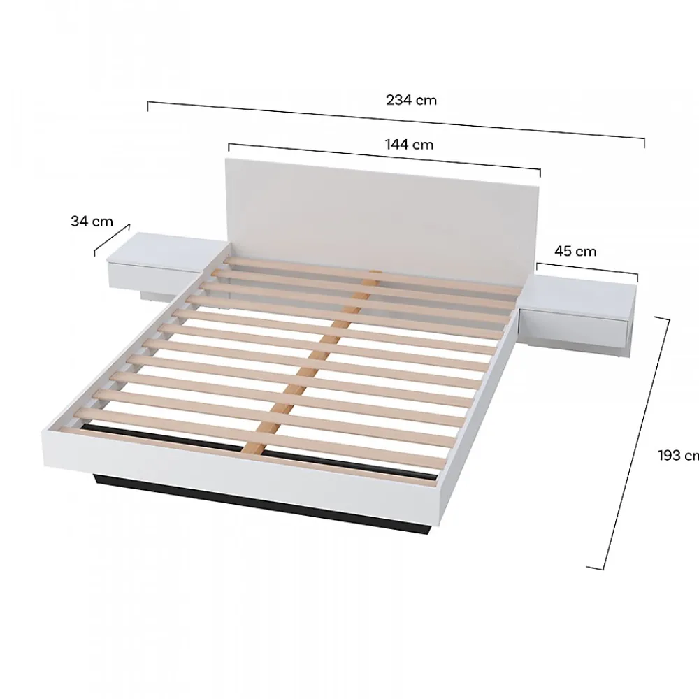 Bb Loisir Lit 2 places 140x190cm Blanc CAIL inclus sommier et 2 chevets* Lit Double