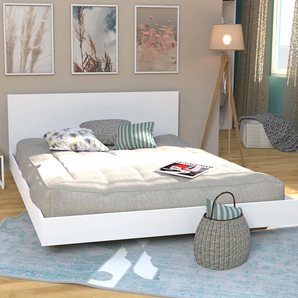Lit 2 places 160x200cm Blanc LIFA inclus sommier et tête de lit>Bb Loisir Hot