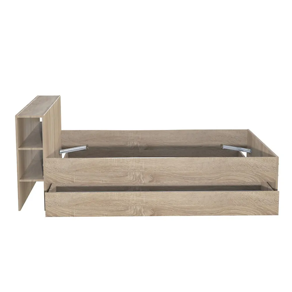 Bb Loisir Lit 2 places 140x190cm chêne ROGO inclus sommier et tete de lit avec étageres et 2 tiroirs* Lit Double