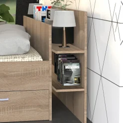 Lit 2 places 140x190cm Chêne SAND inclus sommier et tete de lit et 2 tiroirs><noscript><img width=