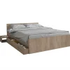 Lit 2 places 140x190cm couleur Chêne TIDO inclus sommier, 1 chevet et 1 tiroir pour rangement>Bb Loisir