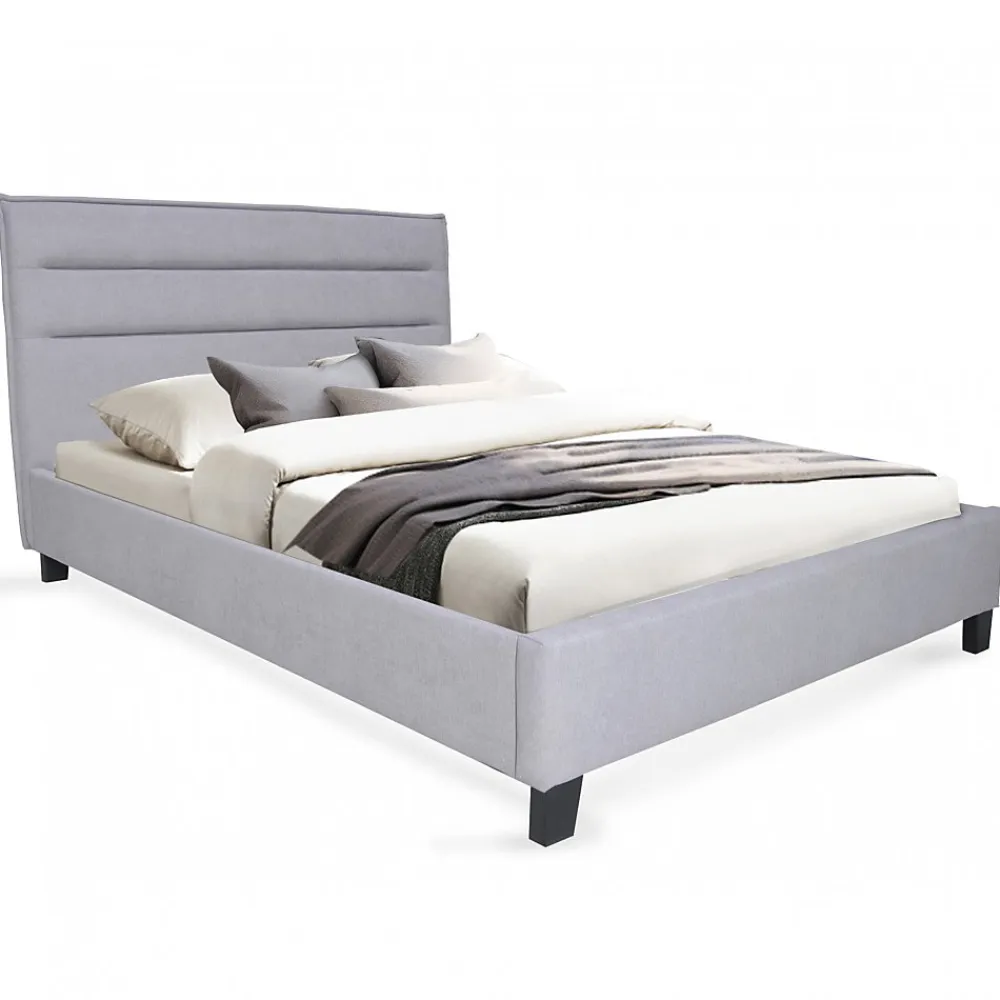 Lit 2 places 140x190cm tissu Gris clair avec sommier LANEAU>Bb Loisir New