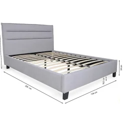 Lit 2 places 140x190cm tissu Gris clair avec sommier LANEAU><noscript><img width=
