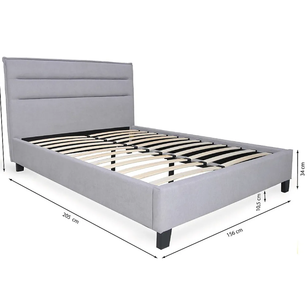 Lit 2 places 140x190cm tissu Gris clair avec sommier LANEAU>Bb Loisir New