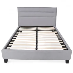 Lit 2 places 140x190cm tissu Gris clair avec sommier LANEAU><noscript><img width=
