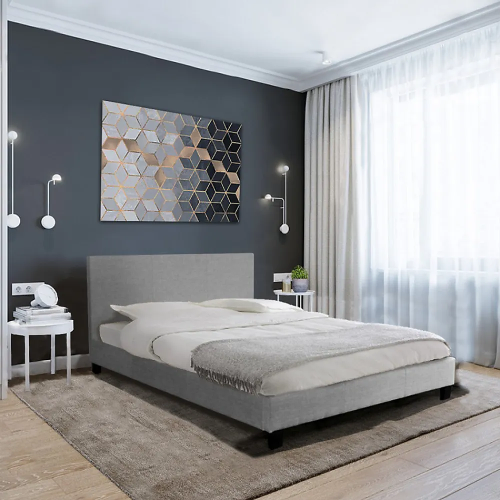 Bb Loisir Lit 2 places 140x200cm Tissu Gris clair avec sommier DUSIN* Lit Double