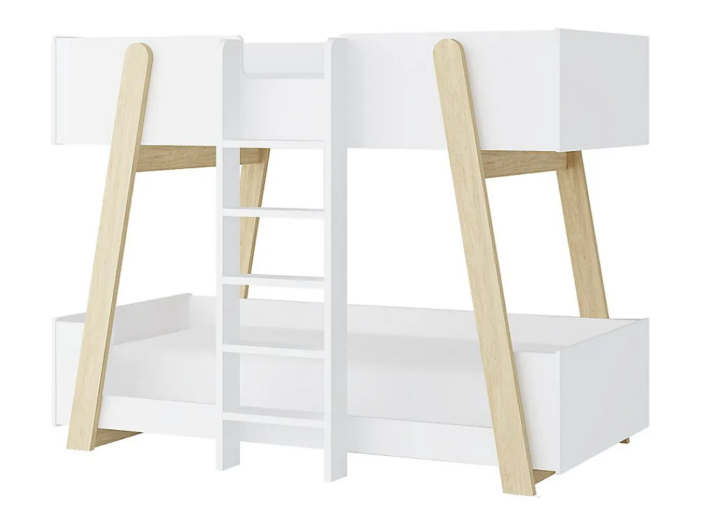 Lit superposés 90 x 190 cm - Blanc et naturel - CORODELA>Vente-unique Discount