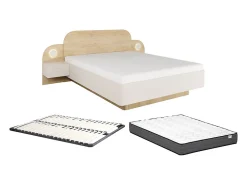 Lit 160 x 200 cm - Avec chevets et LEDs - Coloris : Beige et Naturel + Sommier + Matelas - DARTAGNO>Vente-unique Hot