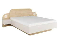 Lit 160 x 200 cm - Avec chevets et LEDs - Coloris : Beige et Naturel + Sommier + Matelas - DARTAGNO>Vente-unique Hot