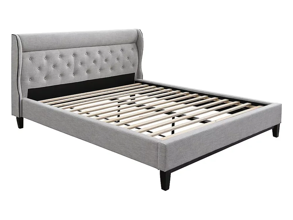 Vente-unique Lit 160 x 200 cm - Gris + Matelas - MARSDENIO* Lit Double