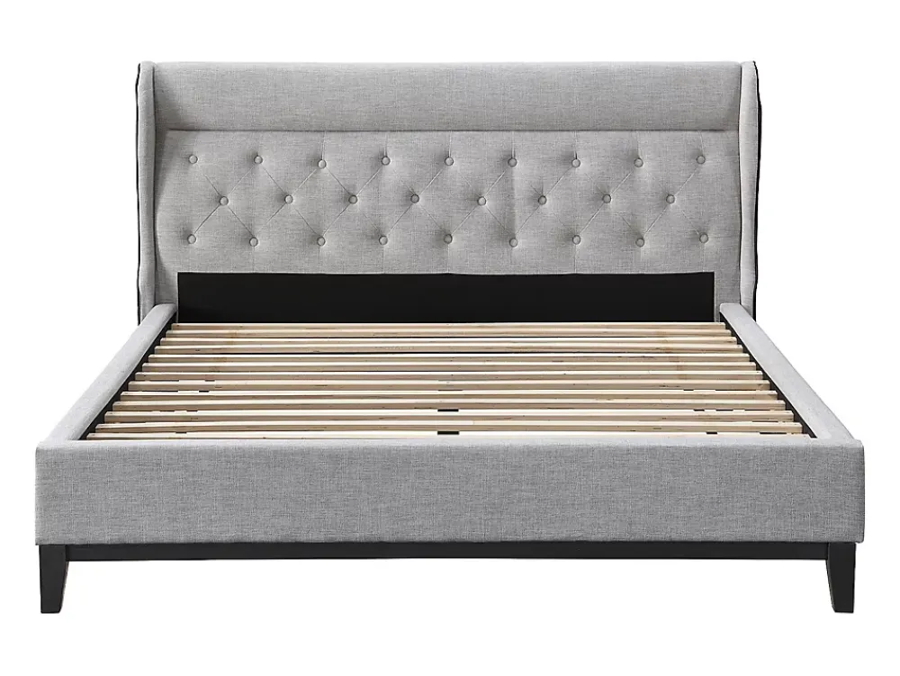 Vente-unique Lit 160 x 200 cm - Gris + Matelas - MARSDENIO* Lit Double