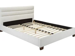 Lit 160 x 200 cm - Simili - Blanc + Matelas - FAUSTIN><noscript><img width=