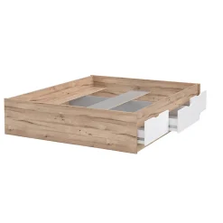 Meubletmoi Lit 160 x 200 cm 3 tiroirs décor chêne naturel et blanc mat - ALBANE* Lit Double