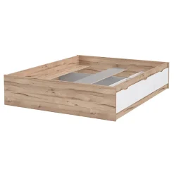 Meubletmoi Lit 160 x 200 cm 3 tiroirs décor chêne naturel et blanc mat - ALBANE* Lit Double