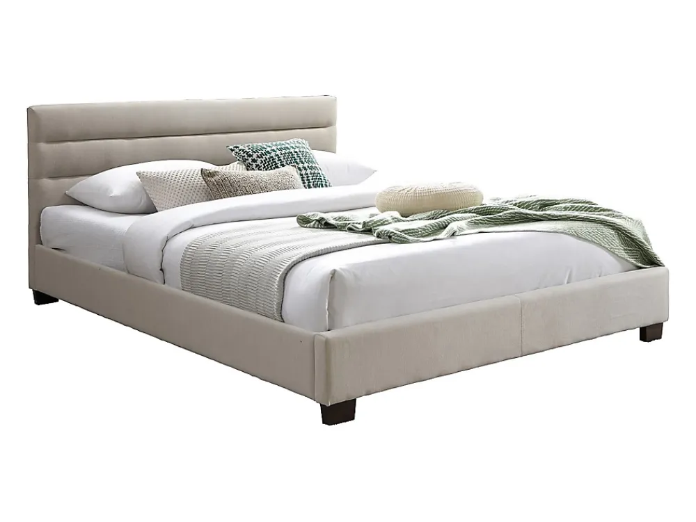 Vente-unique Lit 160 x 200 cm - Tissu - Beige - FAUSTIN* Lit Double