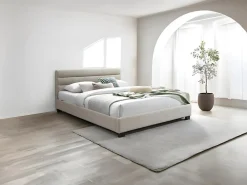 Vente-unique Lit 160 x 200 cm - Tissu - Beige - FAUSTIN* Lit Double