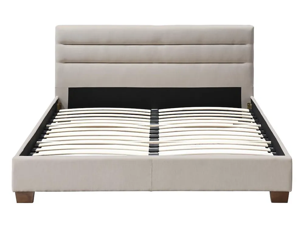 Vente-unique Lit 160 x 200 cm - Tissu - Beige - FAUSTIN* Lit Double